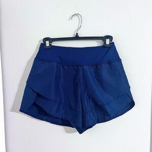 Legend navy workout athletic layered elastic waistband shorts